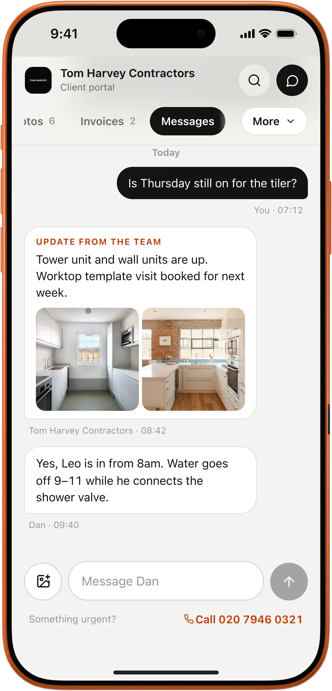 Messages between Eleanor and the site manager