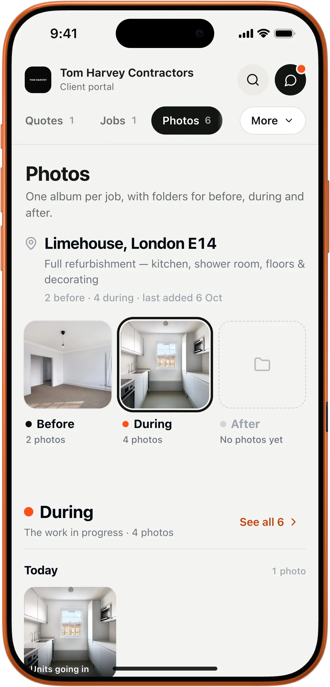 Client Hub photos on a phone: before, during and after