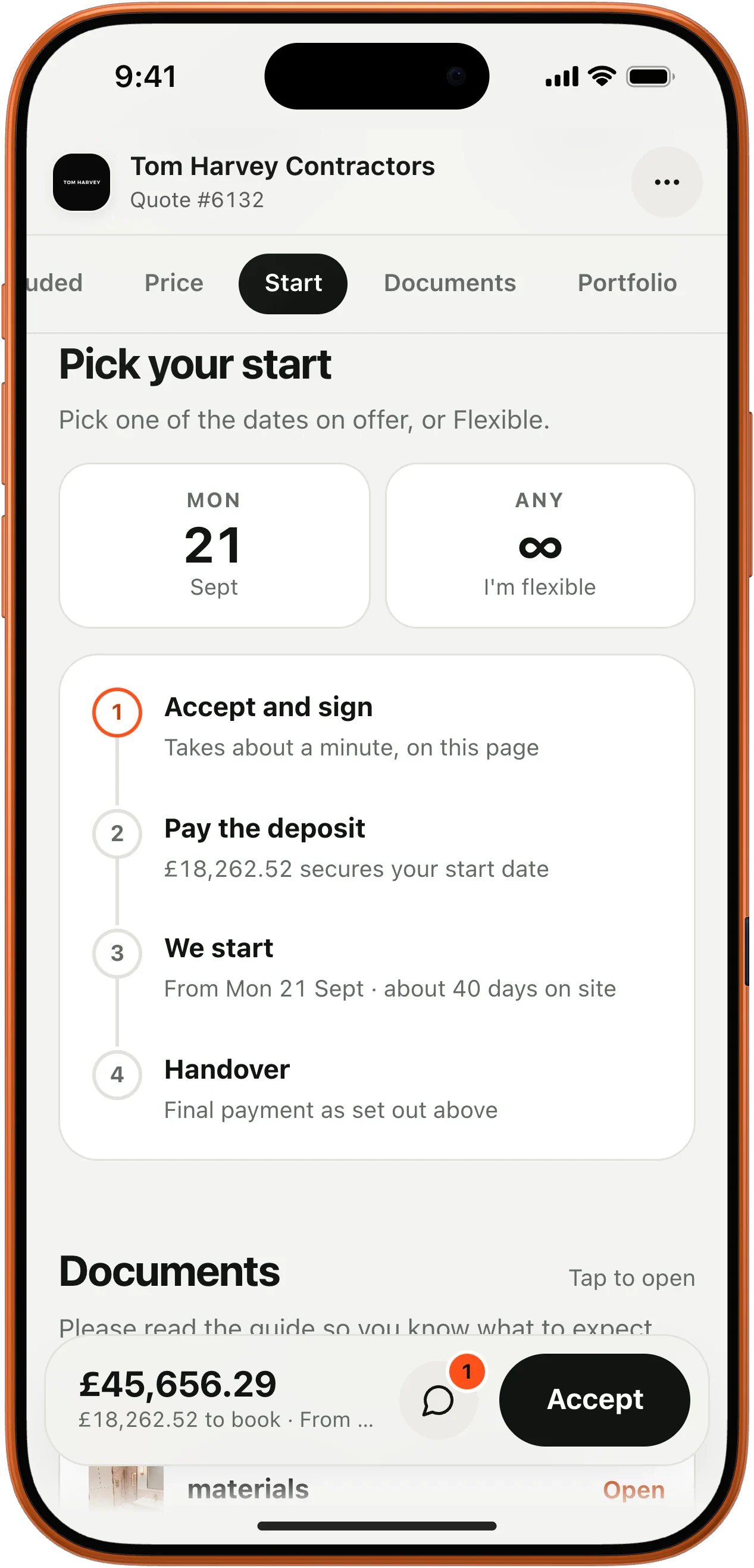 Pick your start date, accept and sign, pay the deposit