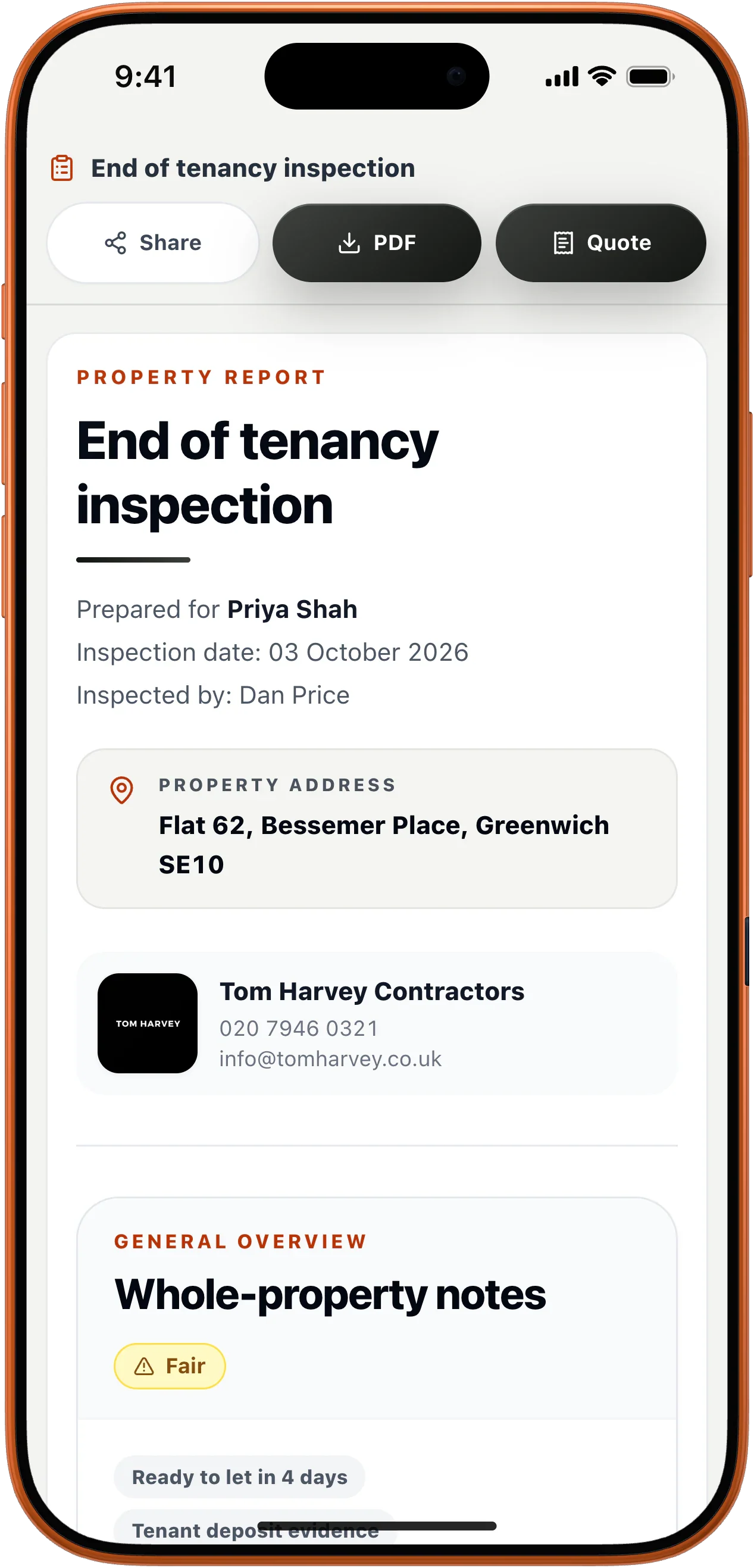 The same inspection report on a phone