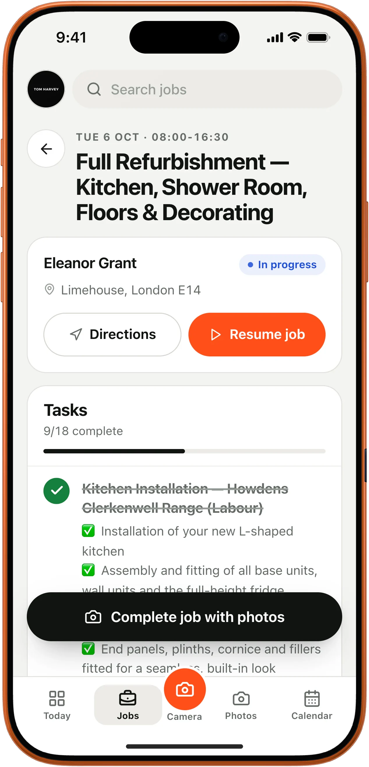 Worker job view: tasks and directions
